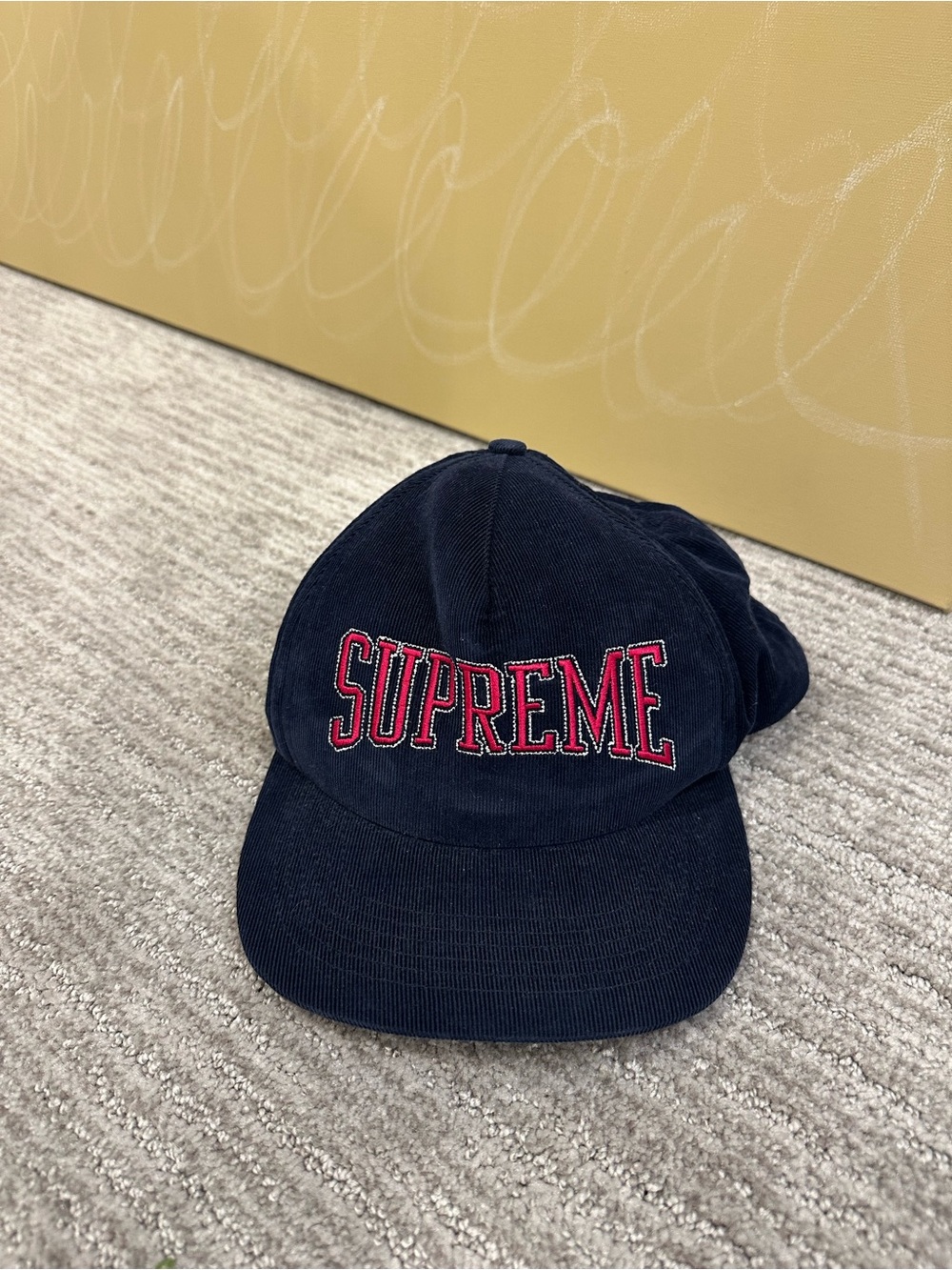 Supreme Navy Corduroy Cap with Red Embroidered Logo